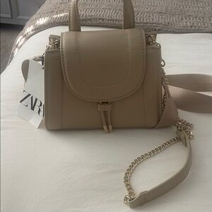 Zara Tan Crossbody Bag with Gold Chain